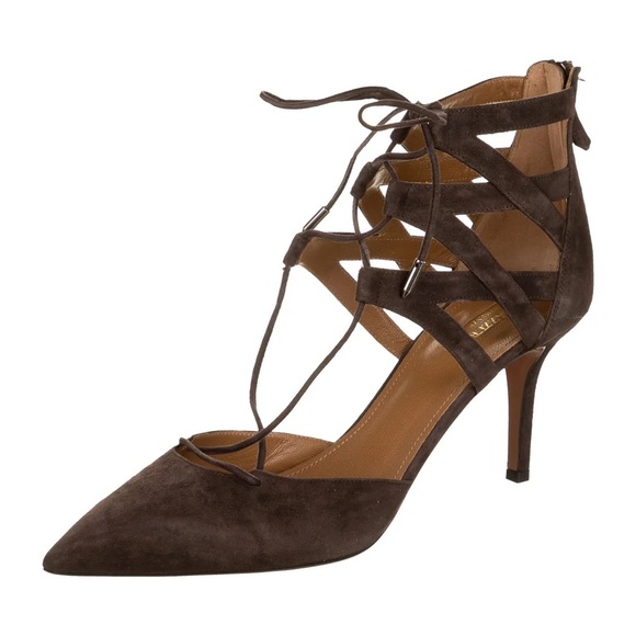 New Aquazzura Brown Suede Lace-Up Pumps Size: 11 | IT 41 - Picture 2 of 5